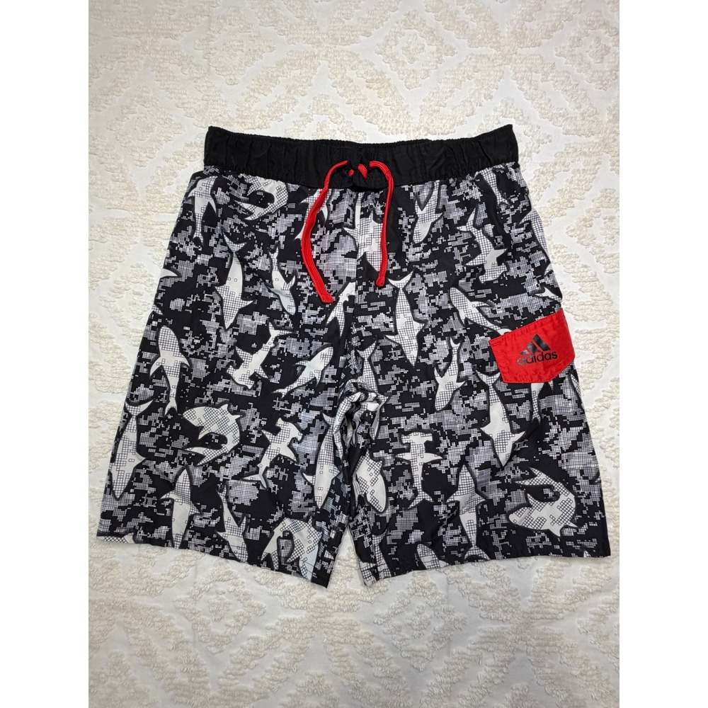 Adidas Shark Digital Camo Swim Trunks Black White Red Size M Boys Board Shorts